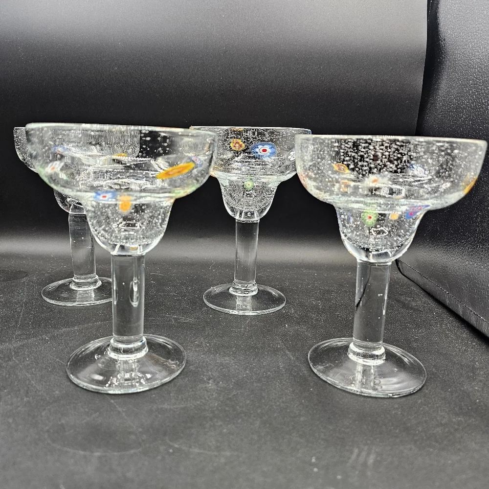 Crate & Barrel Zazz Millefiori Bubble Margarita Glasses Set Of 4
